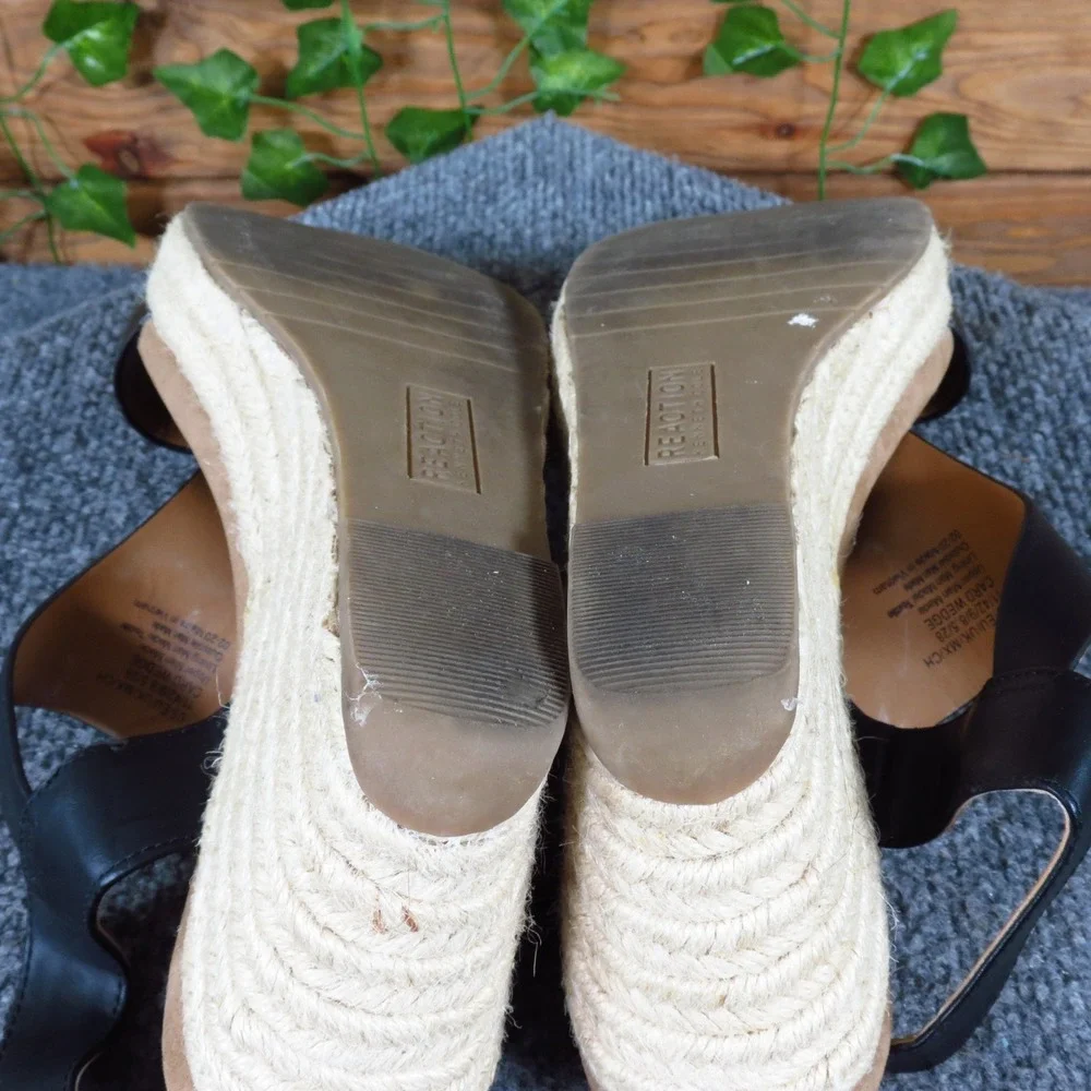 Kenneth Cole Reaction Card Wedge Womens Espadrille Sandal 11 Summer Black Jute